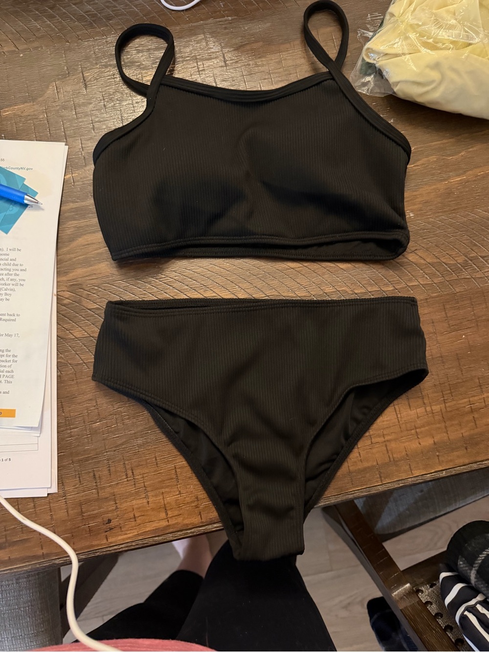 Girls' Black Ribbed Two-Piece Swim Bikini